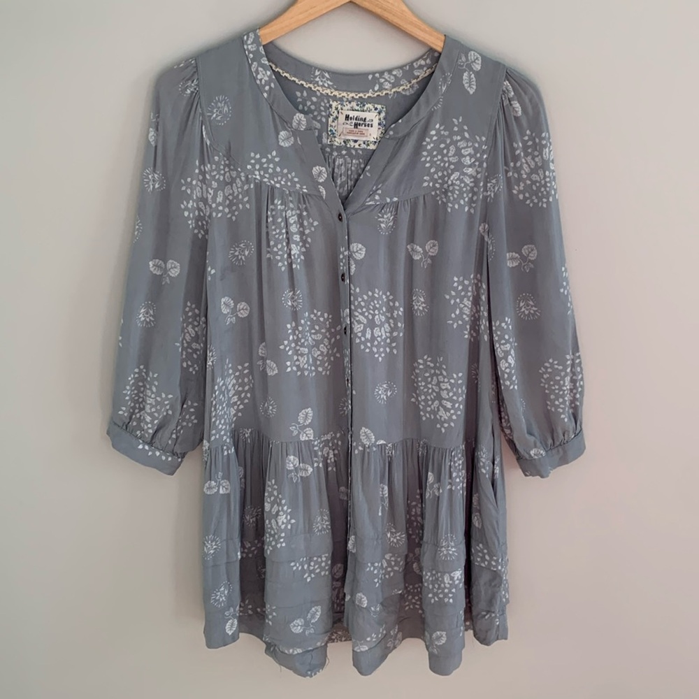 Anthropologie Holding Horses Pavin Floral Ruffle Tunic Top Small Cottagecore